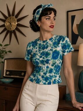 🦋Vintage Floral Blouse ethereal, darted blouse, tailored blouse, madmen blouse